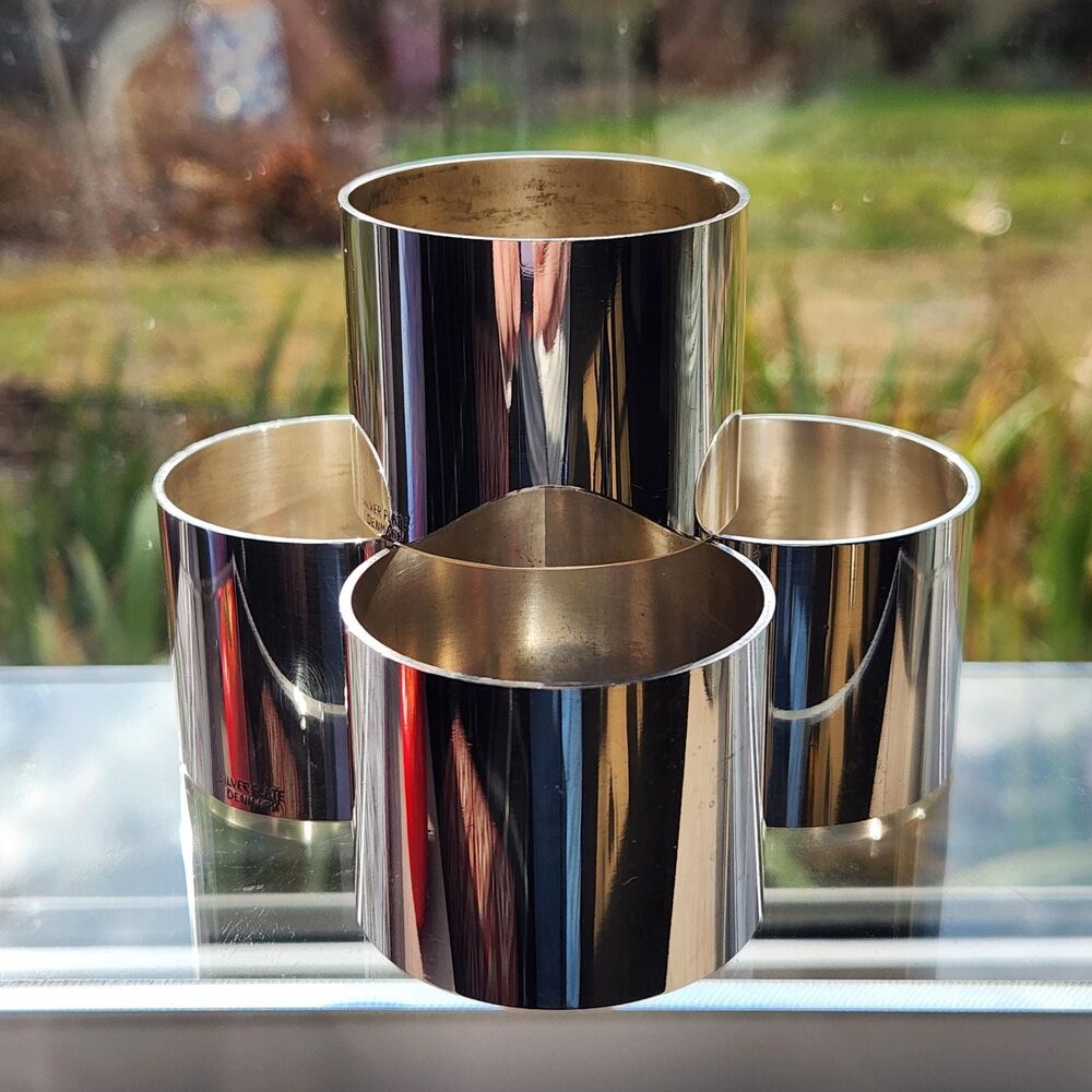 Danish Silver Napkin Holders Set of 4 Minimalist Scandinavian Modern Denmark